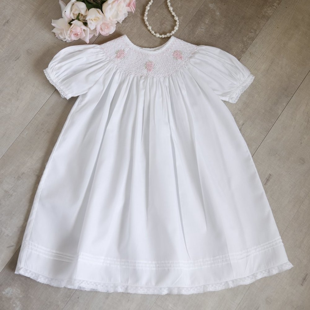 White Smocked Heirloom Bishop Dress Feltman Brothers RARE DESIGN NWT